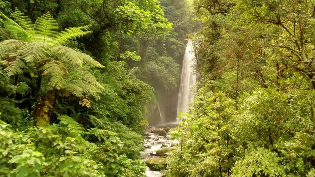 Great waterfall in the jungle of Costa Rica Drone 4K