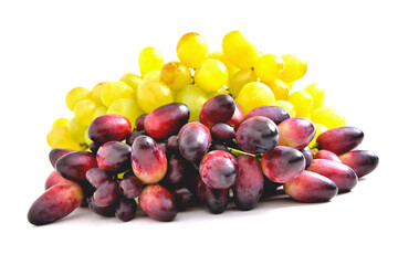 grapes on a white background, bunches of grapes of different varieties and colors, close-up
