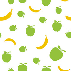 Seamless background or pattern of apples and bananas. Print for clothes. Packaging templates