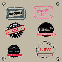 STAMP PRINT ADVERTISING STICKERS BLACK RED GRAY RETRO