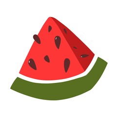 Summer illustration juicy piece of watermelon with pits. Flat illustration isolated on white background 