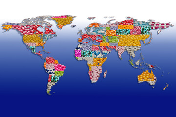 world map made from medicines  tab