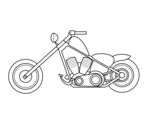   Black and white image of bike, motorcycle. Isolated background. Coloring for children.