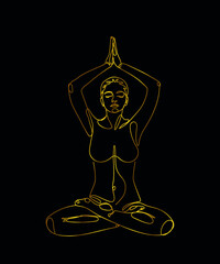 meditating woman golden line illustration