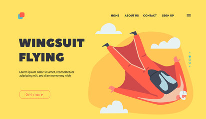 Wingsuit Flying Landing Page Template. Extreme Adventure, Sky Diving, Base Jumping and Parachuting Recreation