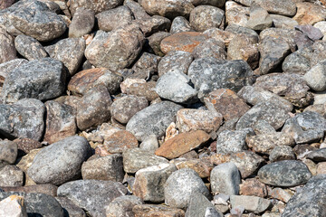 Fototapeta na wymiar Background texture of old weathered rock pebble stones used for landscaping, stock photo image