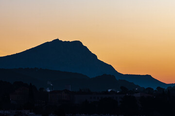 the Sainte Victoire mountain in the light of a winter morning