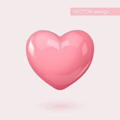 Realistic pink glossy candy heart. Look like 3d rendering. Symbol of love. Be my Valentine. Vector illustration for card, party, design, flyer, poster, decor, banner, web, advertising.
