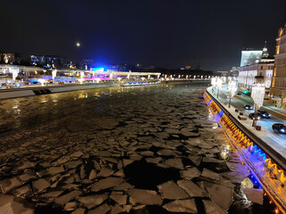 Drifting ice floes on river. ice drift on Moscow river © diy13