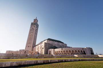 Travel by Morocco. Hassan II Mosque in sunny day, Casablanca.
