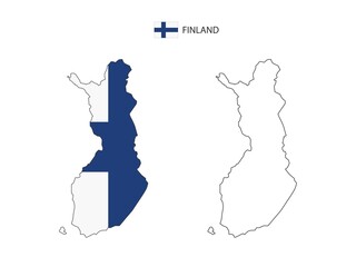 Finland map city vector divided by outline simplicity style. Have 2 versions, black thin line version and color of country flag version. Both map were on the white background.