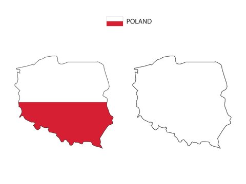 Fototapeta Poland map city vector divided by outline simplicity style. Have 2 versions, black thin line version and color of country flag version. Both map were on the white background.