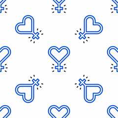 Line Feminism icon isolated seamless pattern on white background. Fight for freedom, independence, equality. Colorful outline concept. Vector