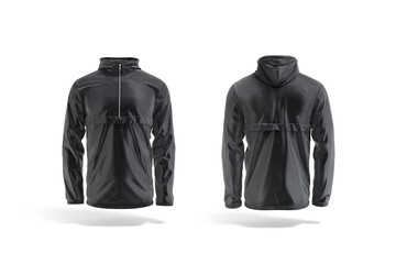 Blank black windbreaker mock up, front and back view