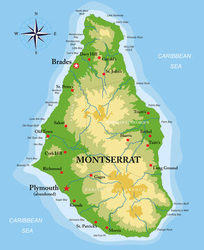Montserrat island highly detailed physical map