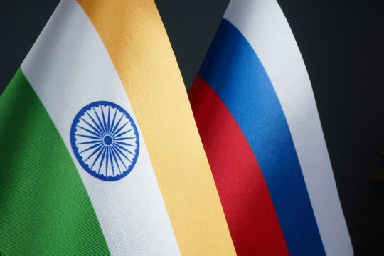 Flag of India and the Russian Federation. Symbol of diplomatic relations.