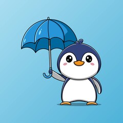Cute penguin with umbrella vector illustration