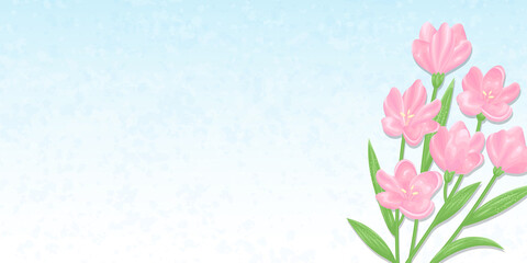 ピンクの花と青空の背景　背景素材　ベクターイラスト　バナーサイズ