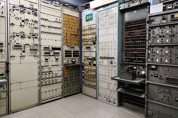 various electronic devices at old military base with nuclear weapons. - obrazy, fototapety, plakaty