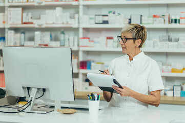 Portrait of a beautiful senior female pharmacist working in a pharmacy