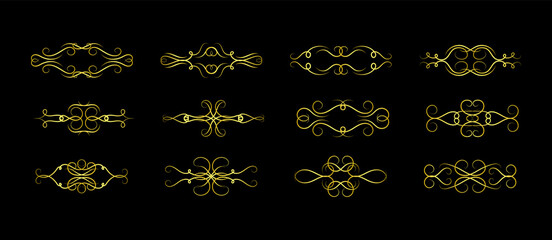 Gold Borders Elements Set Collection, ornament Vector