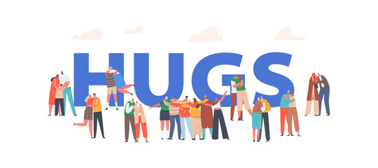 Hugs Concept. Happy Men and Women Embracing and Hugging. Loving Aged and Young Couples Hug, Romantic Relations