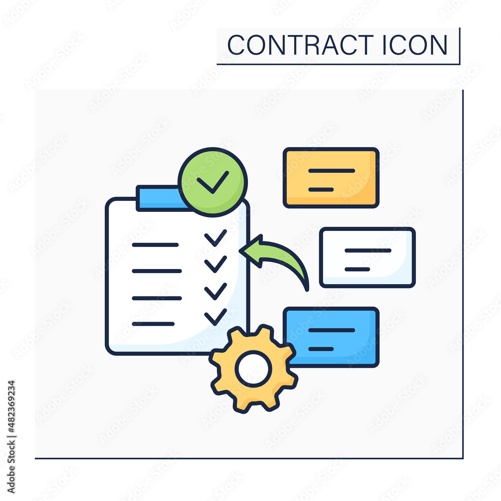 Poster subject to contract color icon. label notification about negotiating. legally binding.contract conce