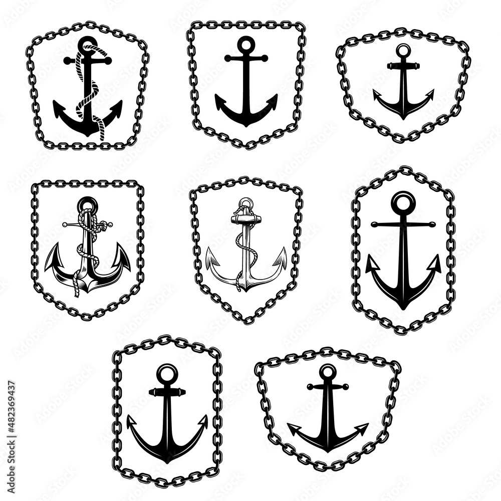 Wall mural Set of emblem templates with anchor. Design element for logo, label, sign, badge. Vector illustration