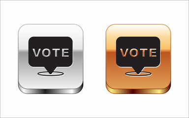 Black Vote icon isolated on white background. Silver and gold square buttons. Vector