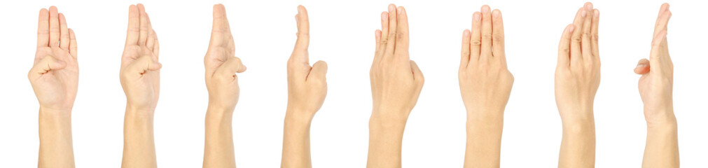 Gesture symbols male hands, isolated white background.