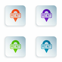 Color Location key icon isolated on white background. The concept of the house turnkey. Set colorful icons in square buttons. Vector