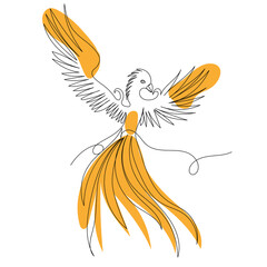 phoenix bird drawing in one continuous line ,vector, isolated
