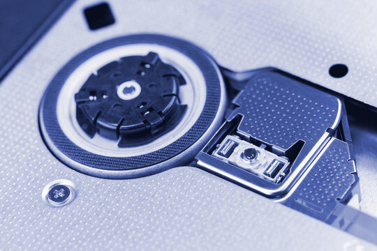 Optical disc drive inside toned in blue