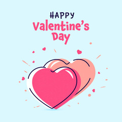 Happy Valentine's Day Concept With Couple Hearts Over Blue Background.