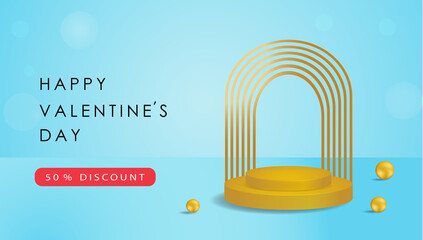 Valentine day decor podium and heart on red background. © Samorod Art
