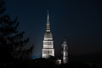 San Gaudenzio Dome and Bell Tower, symbol of Novara, by night, illuminated.