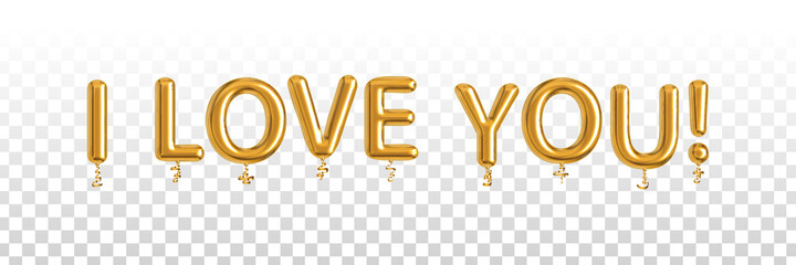 Vector realistic isolated golden balloon text of I Love You on the transparent background. © comicsans