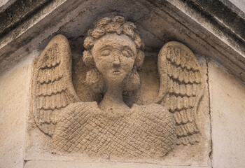 Detail of angel stone carving, Arles, Provence, France