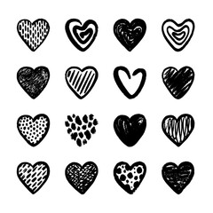 Doodle hearts. Hand drawn heart, paintings romantic love signs. Isolated valentines day decorations. Scribble brush shapes, swanky vector collection