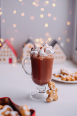 christmas hot chocolate with  marshmellow and cookie 