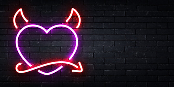 Vector realistic isolated neon sign of Devil Heart logo for template decoration and layout covering on the wall background. Concept of Happy Valentines Day.