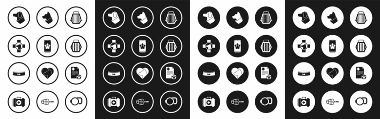 Set Pet carry case, Online veterinary clinic symbol, Veterinary, Dog, Cat, Clipboard with medical clinical record pet and food bowl icon. Vector