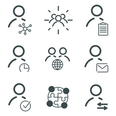 Minimal Teamwork in Business Management Icons Set - Editable Stroke on White Background