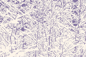 Silhouettes of snow-covered branches of trees and shrubs in the winter forest. Vector illustration