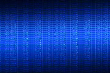 Glowing spreadsheet and analytics data on digital screen.