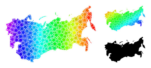 Obraz premium Spectrum gradiented star collage map of USSR. Vector colored map of USSR with spectrum gradients. Mosaic map of USSR collage is composed with scattered color star items.