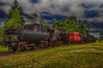 Fototapeta premium Alte Lokomotive im Eisenbahnmuseum Tuttlingen in HDRI