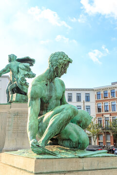 Antwerp, Belgium - July 2, 2019: Fountain - sculpture. Standbeeld Lambermont