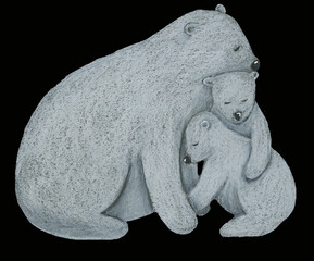 family of three poler bears