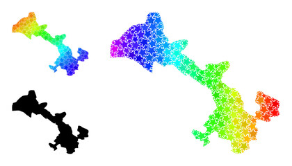 Spectral gradient star mosaic map of Gansu Province. Vector colorful map of Gansu Province with spectral gradients. Mosaic map of Gansu Province collage is designed of chaotic colorful star parts.